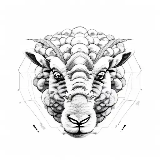 Montain With Sheep Black White Line Sketch