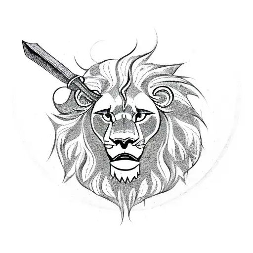 A Lions Head With A Star In The Middle And Two Headed Sword On The Bottom