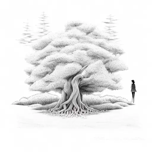 Tree With A Girl Next To It