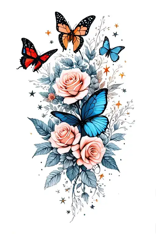 Butterflies And Roses And Stars