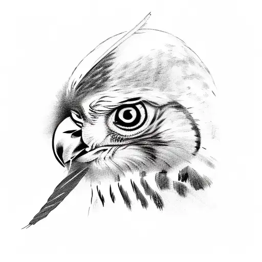 A Detailed Sketch Of A Hunting Rifle Intertwined With A Kestrel Feather