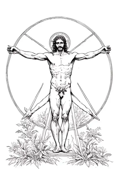 Vitruvian Man Nature Trees Flowers