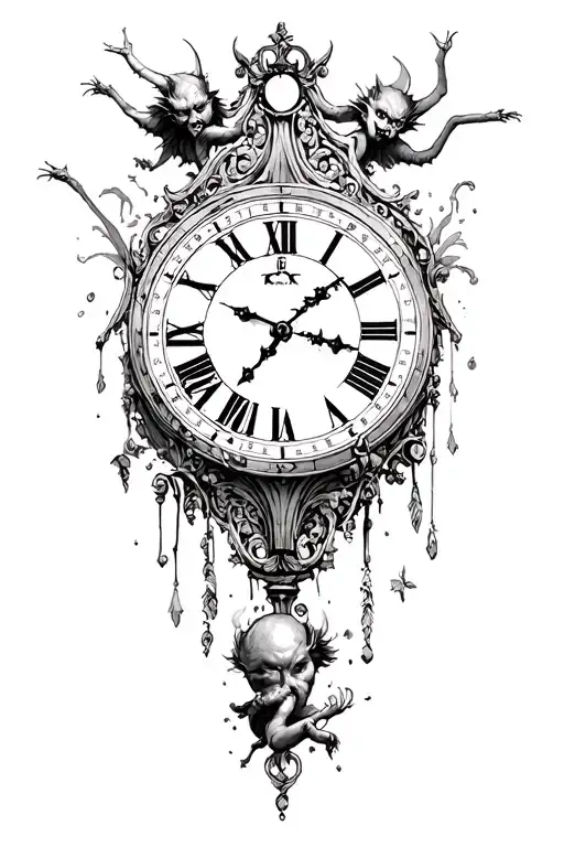 Grandfather Clock With Little Demons Destroying The Clock
