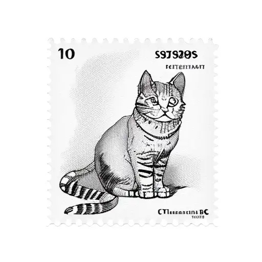 Postage Stamp With Cat And Flowers