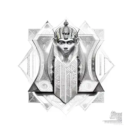 An Intricate Design Featuring Egyptian Deities And Nordic Runes