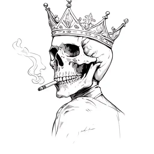 A Skeleton Wearing A Crown And Smoking A Cigarette