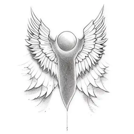 One Line Tattoo With A Angel Wings Followed A Sea Wave Followed A Hall Heart