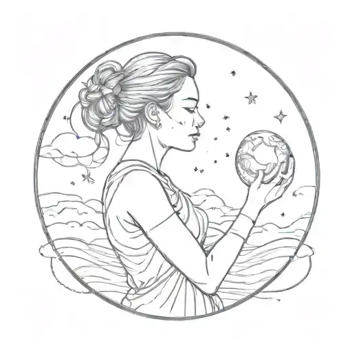 A Minimalist Tattoo Design Of A Girl With 8 And Infinity Tattoo On Hand Looking At The Moon