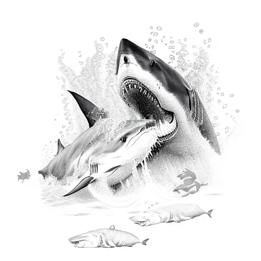 Underwater Shipwreck With Great White Shark