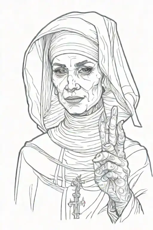 Portrait Of A Nun Showing The Middle Finger