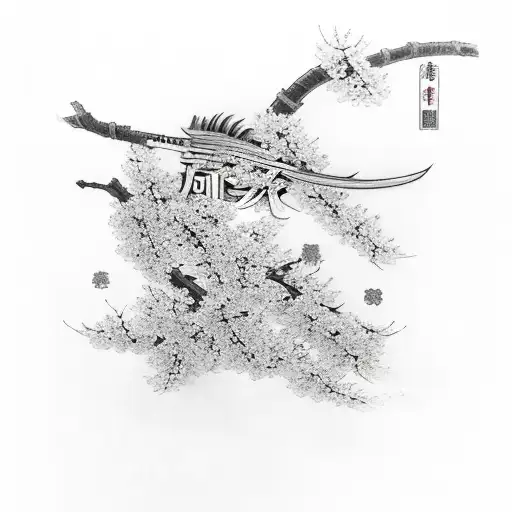 Katana Covered With Cherry Blossoms