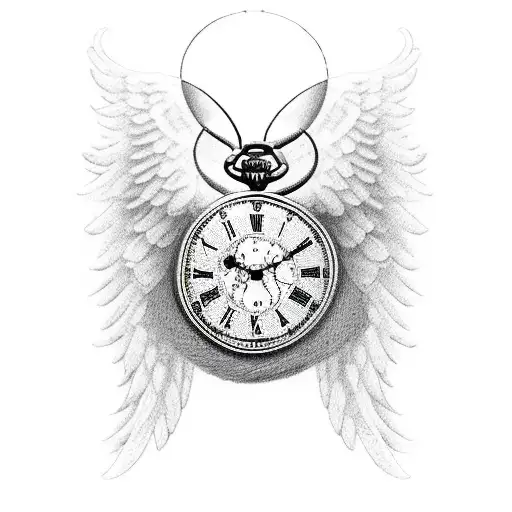 Pocket Watch With Angel Wings And Rose