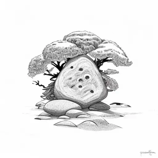 A Beach With A Rock On It And A Tree With A Flower And A Nest In It