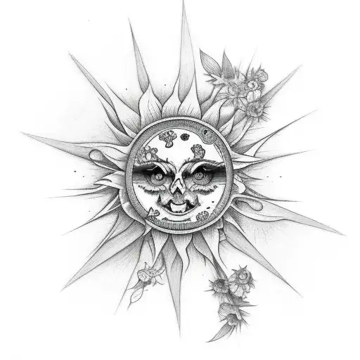 Spine Tatto With Flowers Butterflies Sun And Moon