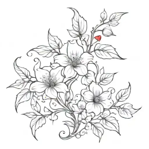 Vines From Shoulder To Colar Bone Red And Black Flowers