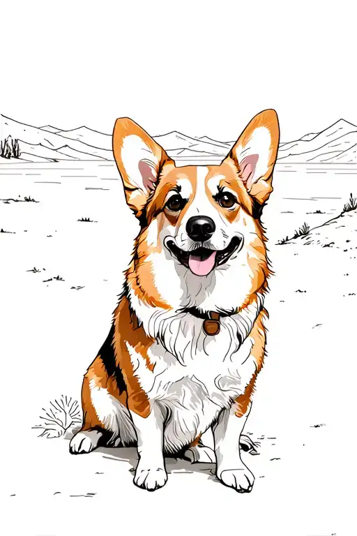 Desert Background With Corgi Portrait