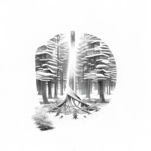 Wraparound Forest With A Circle At The Bottom With A Cross In The Middle Of The Circle