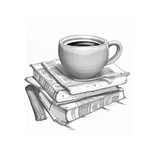 Pile Of Ancient Books With A Cup Of Coffee