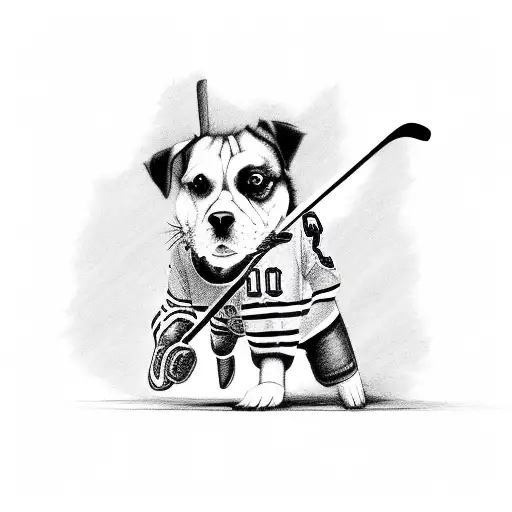 A Dog Wearing A Hockey Jersey And Holding A Guitar