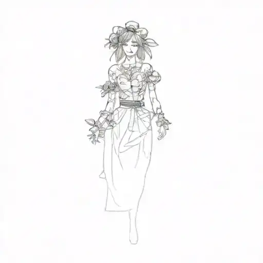 A Girl In A Dress With Arms Handcuffed And A Spider Lily Head
