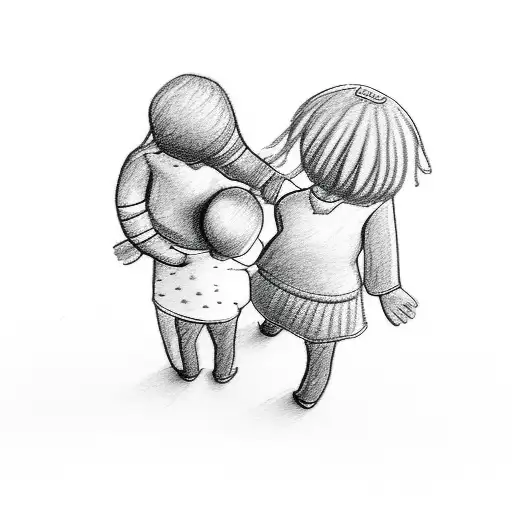 A Sketch Of A Mother And Child Holding Hands