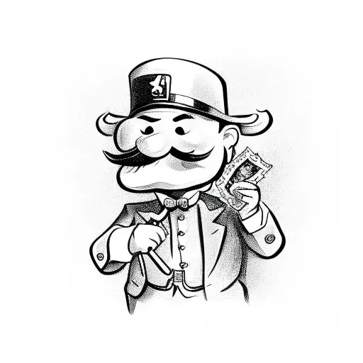 Monopoly Man Holding A Bag Of Money And A Gun In A Sketch Style