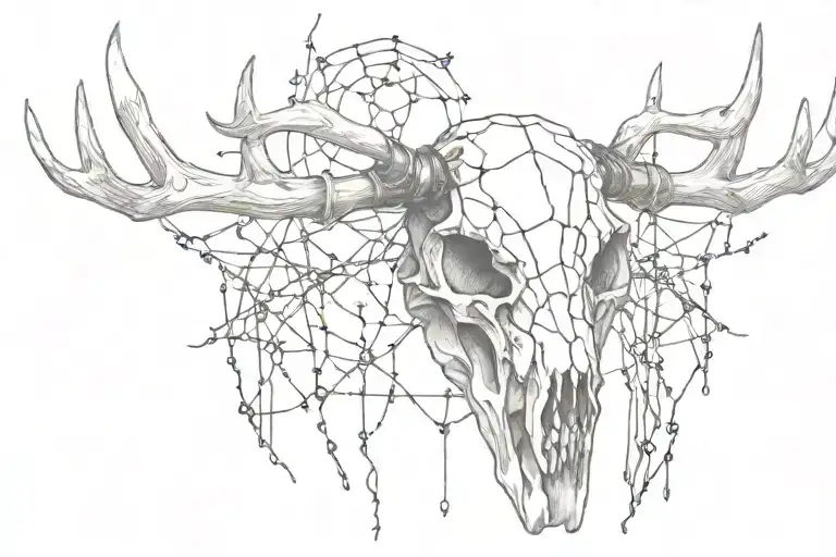 Deer Skull With Barb Wire Wrapped