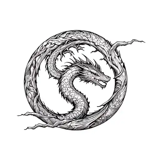 The World Tree Inside The Circle Of Ouroboros Dragon Coiling