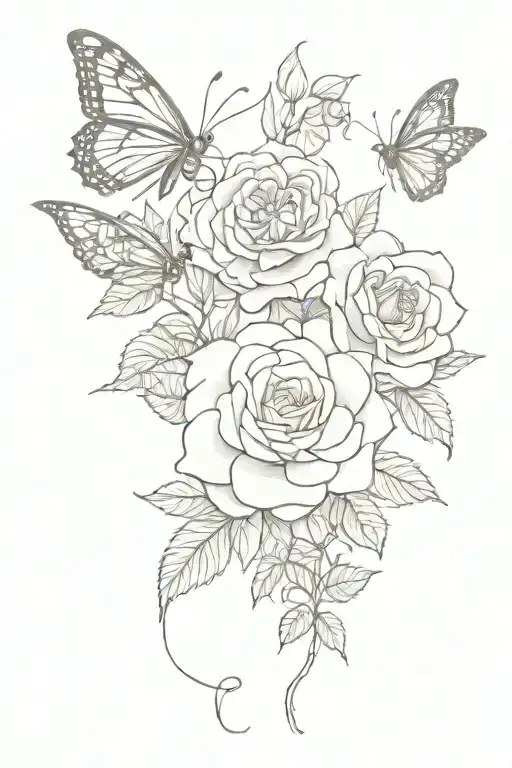 Rose And Honey Honeysuckle With Fluttering Butterflies