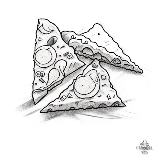 A Sketch-style Tattoo Of A Pizza Slice With Cartoon Characters From Your Favorite Films