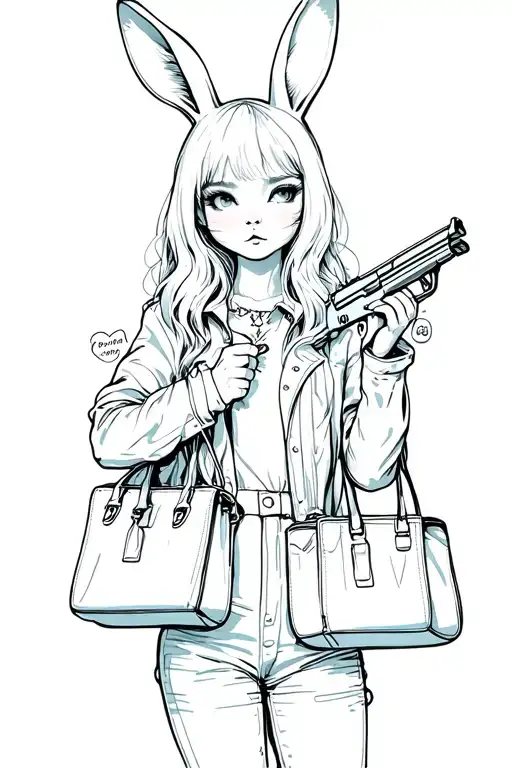 Girl With A Gun And Bags Bunny