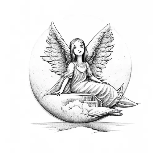Angel Sitting On Moon