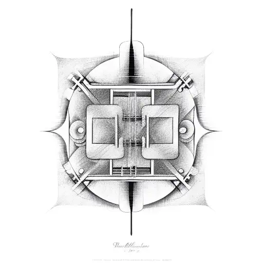 An Abstract Design Of Musical Instruments Merging Into A Mirror