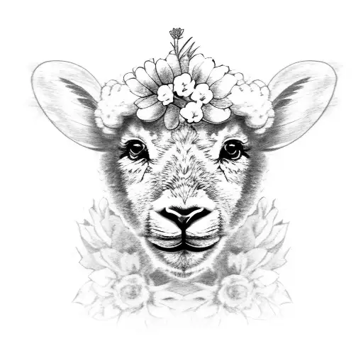 Baby Lamb And A Lion With Flowers