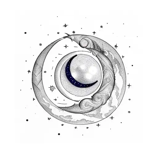 A Celestial Scene With A Crescent Moon And The Name Ayla Written In Delicate Sketch Style