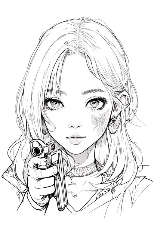The Face Of A Girl With A Chikano -Style Gun With A Gun