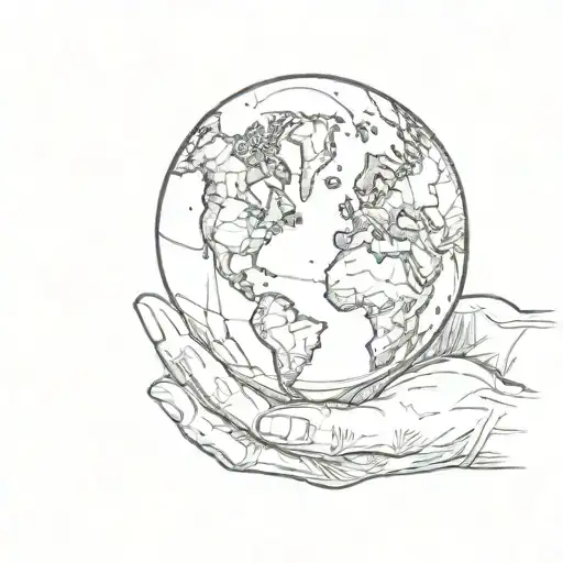 Earth Globe With Hands Reaching