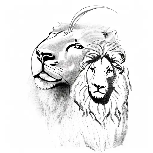 Lamb And A Lion With Flowers