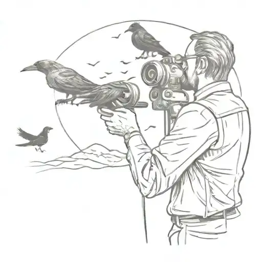 A Sketch Tattoo Of A Manager Directing A Film Scene With Crows In The Background