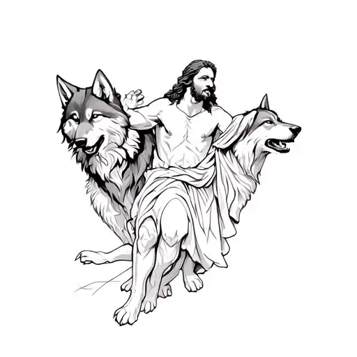 Jesus Fighting Wolves