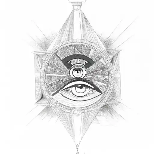 A Detailed Sketch Of An Egyptian Pyramid With The Eye Of Horus At The Top