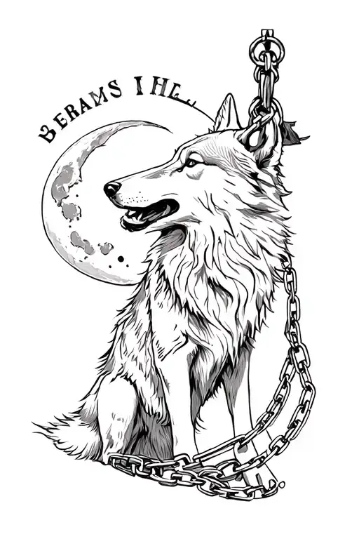 Chain On Forearm Background For Text And Wolf Howling At The Moon
