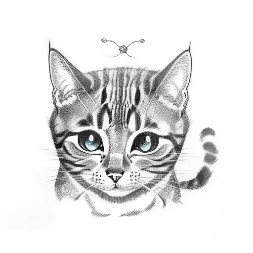 A Sketch-style Tattoo Of A Playful Cat Surrounded By Anime And Manga Elements