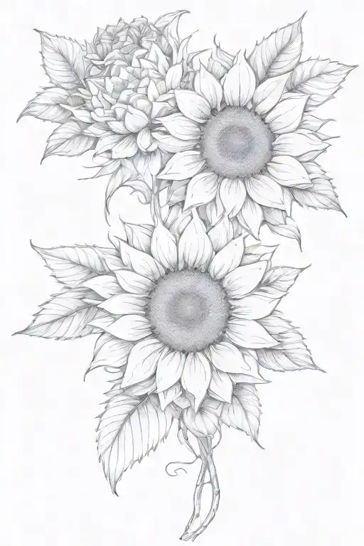 Large Sunflower Surrounded By Roses And Chrysanthemums Flower