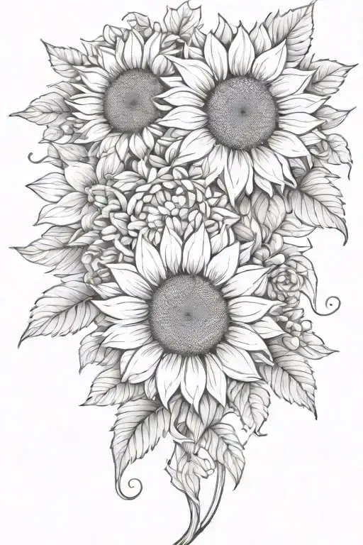 Large Sunflower Surrounded By Roses And Chrysanthemums Flower
