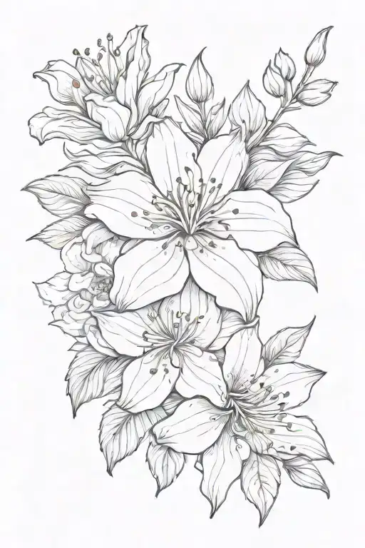 Rose Flower Cherry Blossom Flower And Lily Flower Bouquet