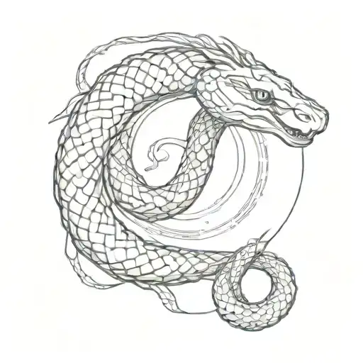 Circular Ouroboros Snake Eating Its Tail