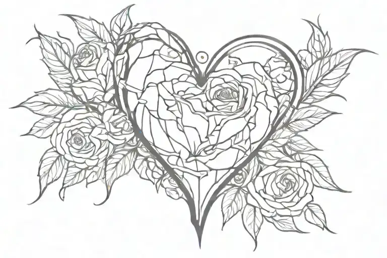 Cyber Sigilism Heart Tattoo With Rose Surrounded