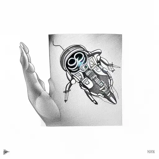 A Futuristic Cybernetic Arm Holding A Glowing Moth