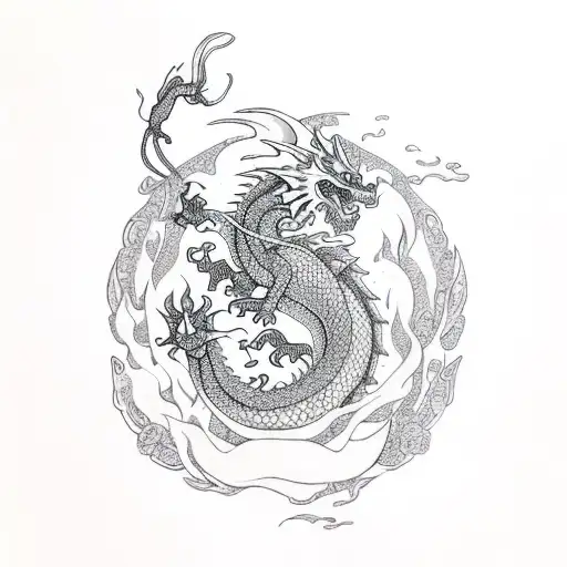 Dragon Breathing Fire Onto A Garden Of Colorful Flowers